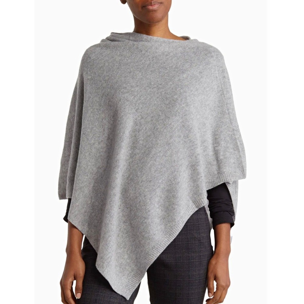 La Fiorentina Women's 100% Cashmere Knit Gray Solid Shawl Wrap Poncho One Size